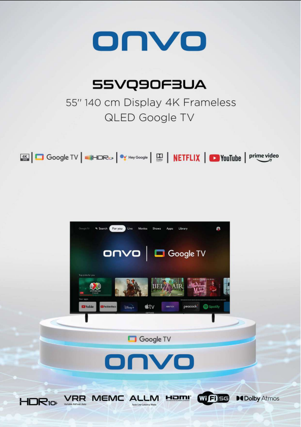 Onvo 55 OV 9000UQ 55" 139 Ekran 4K Ultra HD Google Android 13 Smart QLED TV