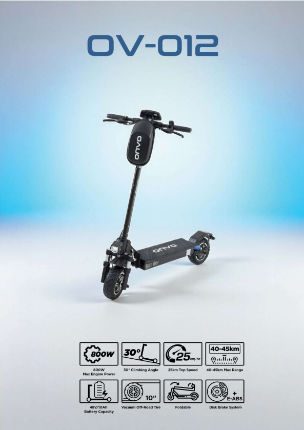 Onvo OV 012 800W 10" Tekerlekli Dijital Göstergeli Elektrikli Scooter