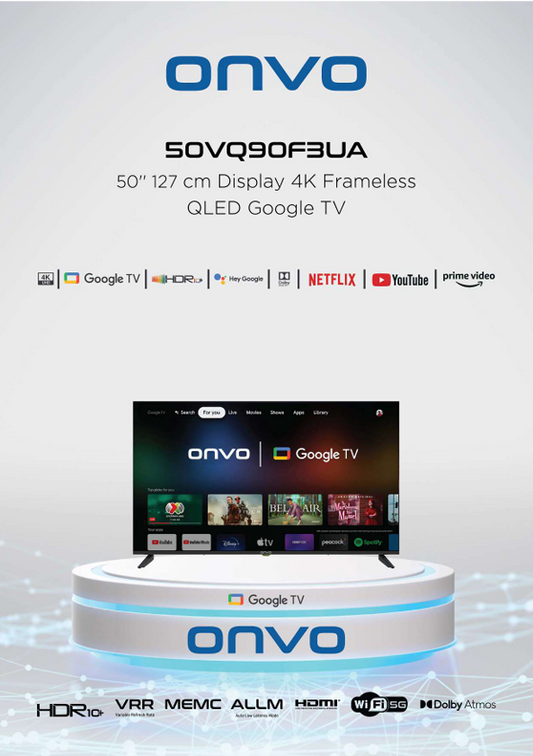 Onvo 50 OV9000 UQ 50" 127 Ekran 4K Ultra HD Google Android 13 Smart QLED TV