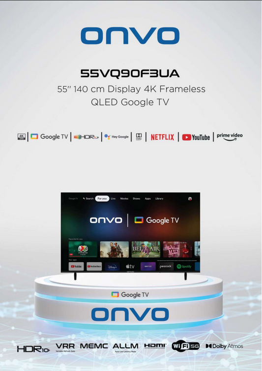 Onvo 55 OV 9000UQ 55" 139 Ekran 4K Ultra HD Google Android 13 Smart QLED TV