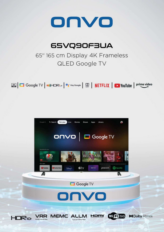 Onvo 65 OV9000UQ 65" 165 Ekran 4K Ultra HD Google TV Android 13 Smart QLED TV