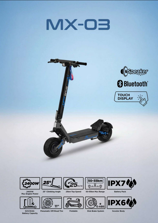 Onvo OVMX03 2400W Ultra Güçlü 11" Arazi Tipi Bluetoothlu Elektrikli Scooter